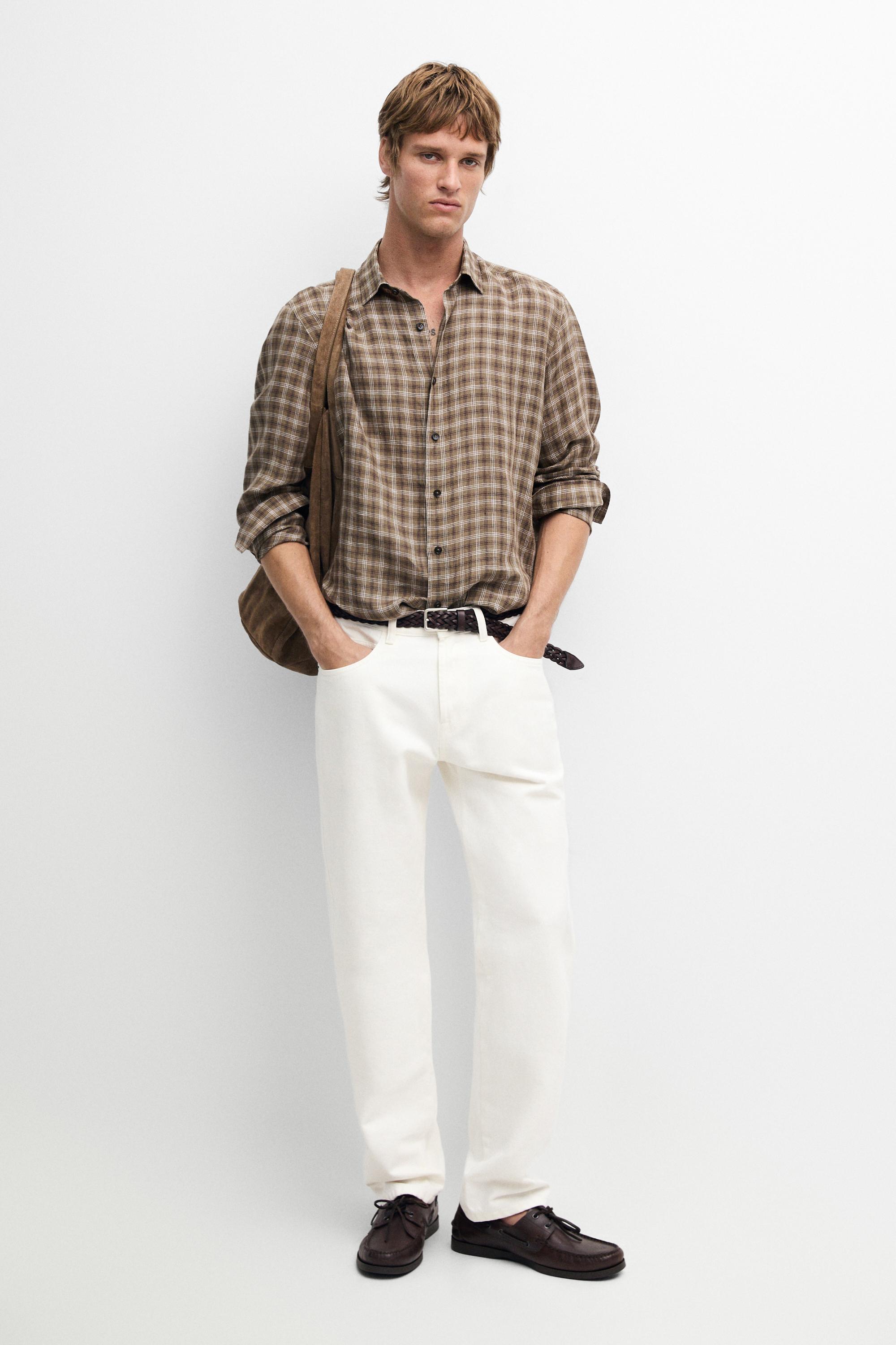 100% linen regular fit check shirt